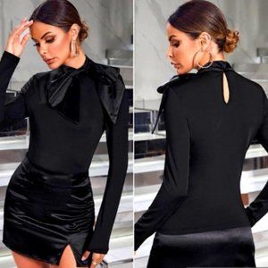 Black Slim Fit Tie Front Top